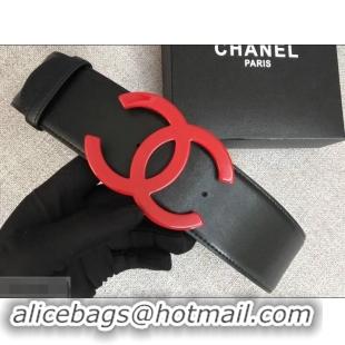 Duplicate Chanel Width 5.3cm Leather Belt Black with Red CC Logo 550195