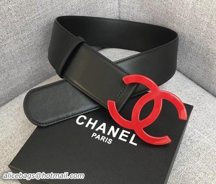 Duplicate Chanel Width 5.3cm Leather Belt Black with Red CC Logo 550195