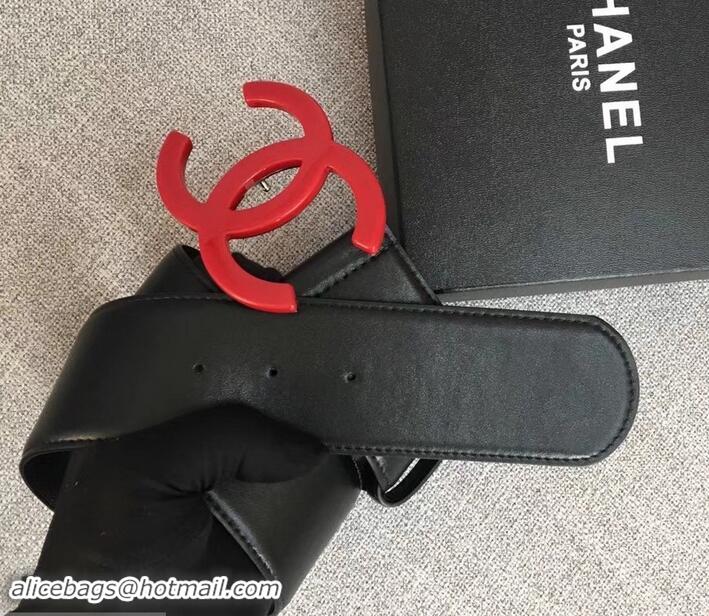 Duplicate Chanel Width 5.3cm Leather Belt Black with Red CC Logo 550195