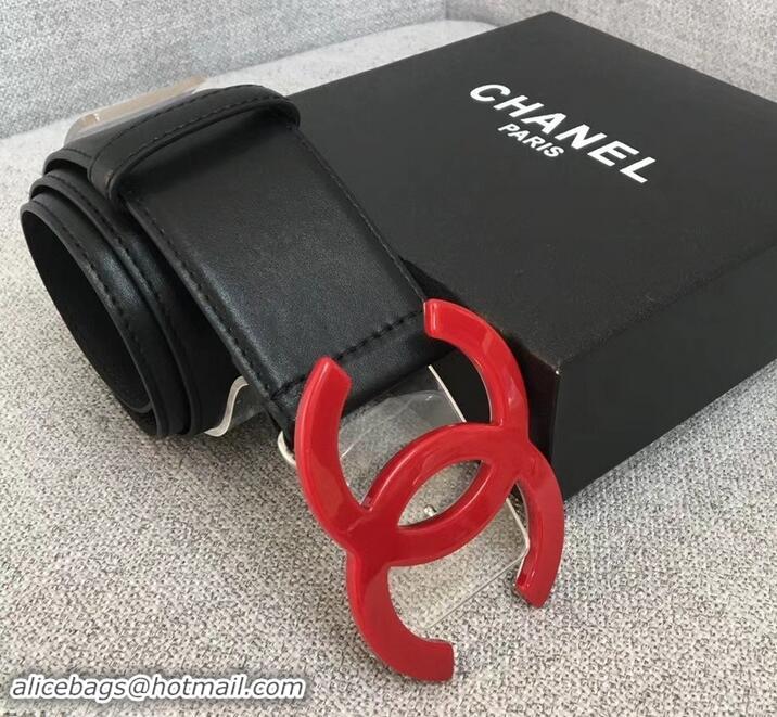 Duplicate Chanel Width 5.3cm Leather Belt Black with Red CC Logo 550195