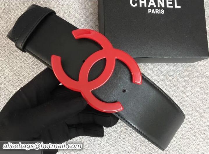 Duplicate Chanel Width 5.3cm Leather Belt Black with Red CC Logo 550195