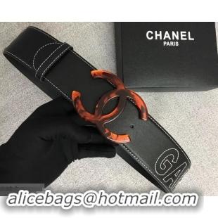 Perfect Chanel Width 5.3cm Leather Belt Black Gabrielle with Resin CC Logo 550196