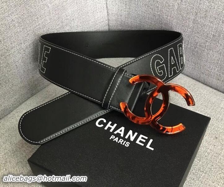 Perfect Chanel Width 5.3cm Leather Belt Black Gabrielle with Resin CC Logo 550196