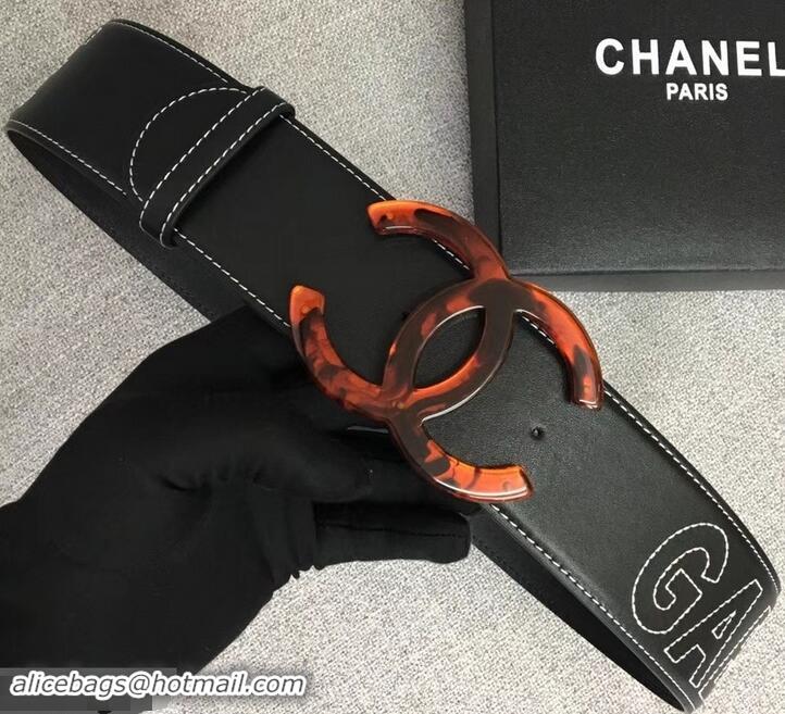 Perfect Chanel Width 5.3cm Leather Belt Black Gabrielle with Resin CC Logo 550196