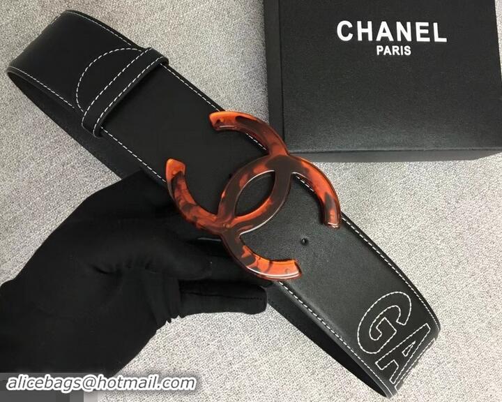 Perfect Chanel Width 5.3cm Leather Belt Black Gabrielle with Resin CC Logo 550196