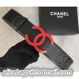 Design Chanel Width 5.3cm Leather Belt Black Gabrielle with Red CC Logo 550197