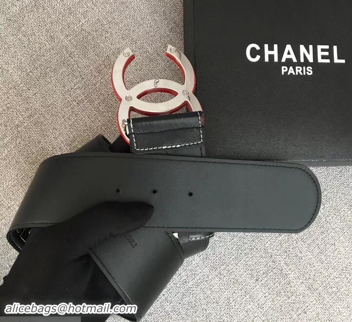 Design Chanel Width 5.3cm Leather Belt Black Gabrielle with Red CC Logo 550197