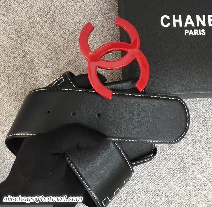 Design Chanel Width 5.3cm Leather Belt Black Gabrielle with Red CC Logo 550197