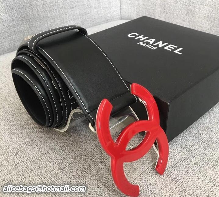 Design Chanel Width 5.3cm Leather Belt Black Gabrielle with Red CC Logo 550197