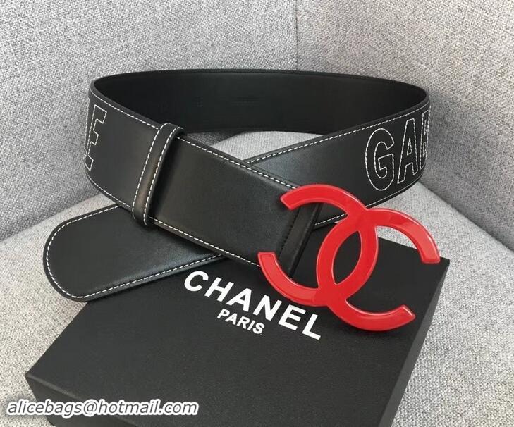 Design Chanel Width 5.3cm Leather Belt Black Gabrielle with Red CC Logo 550197