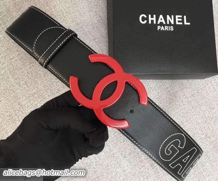 Design Chanel Width 5.3cm Leather Belt Black Gabrielle with Red CC Logo 550197