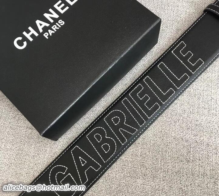 Design Chanel Width 5.3cm Leather Belt Black Gabrielle with Red CC Logo 550197