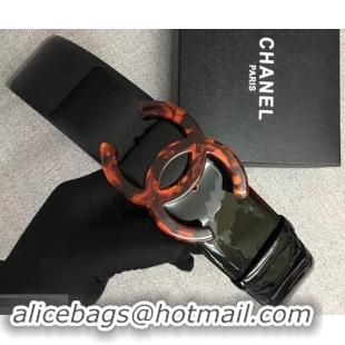 Reasonable Price Chanel Width 5.3cm Patent Leather Belt Black with Resin CC Logo 550198