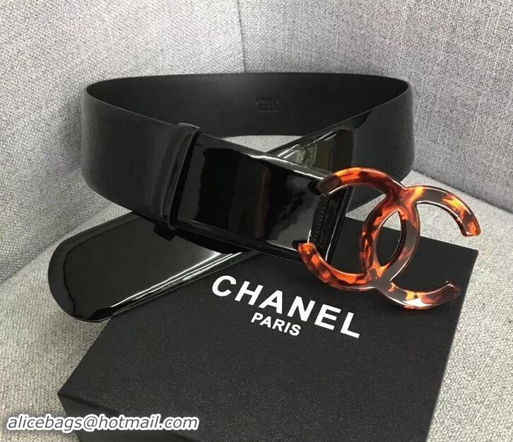 Reasonable Price Chanel Width 5.3cm Patent Leather Belt Black with Resin CC Logo 550198