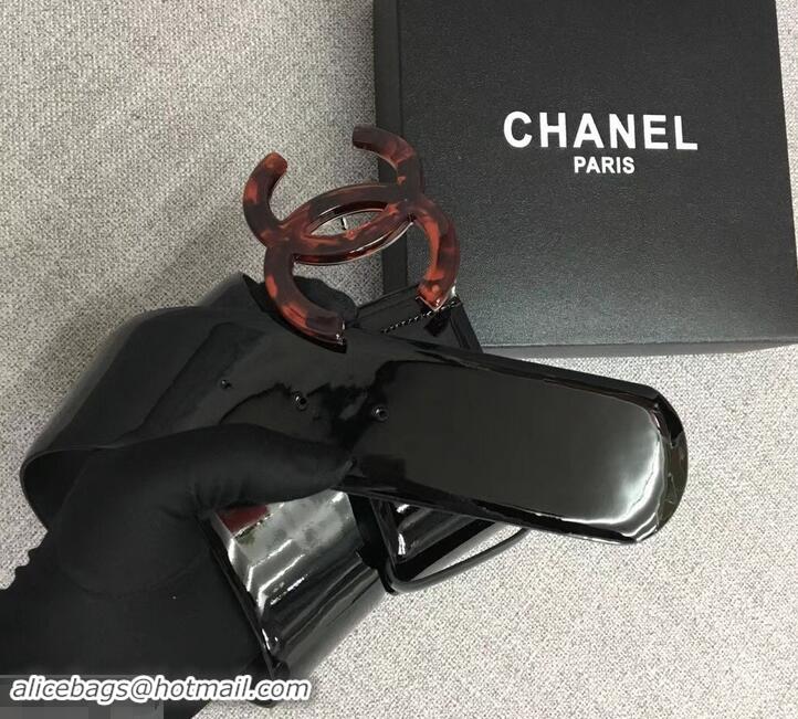 Reasonable Price Chanel Width 5.3cm Patent Leather Belt Black with Resin CC Logo 550198