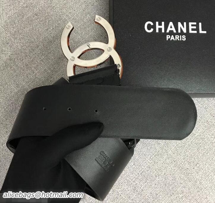 Reasonable Price Chanel Width 5.3cm Patent Leather Belt Black with Resin CC Logo 550198