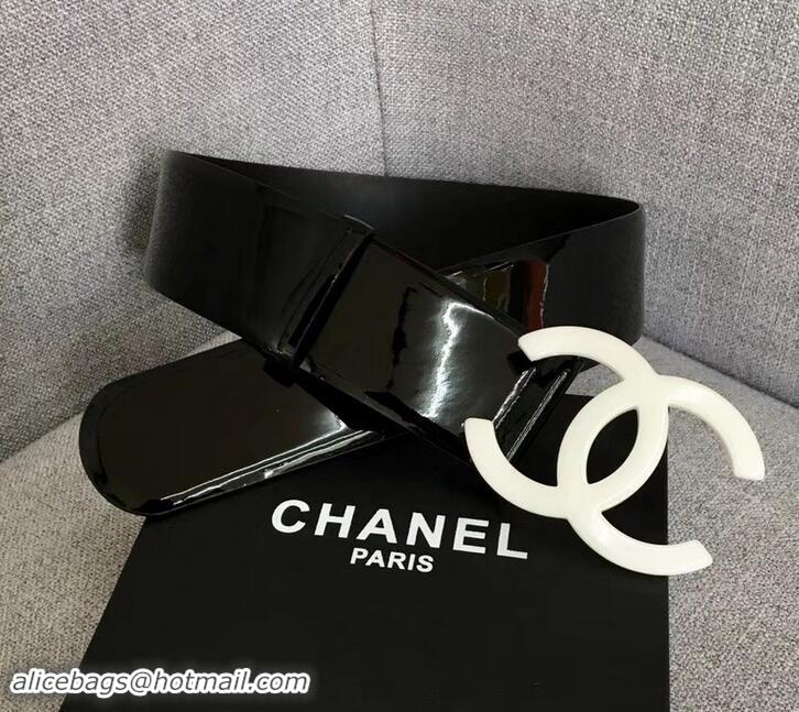 Duplicate Chanel Width 5.3cm Patent Leather Belt Black with White CC Logo 550101