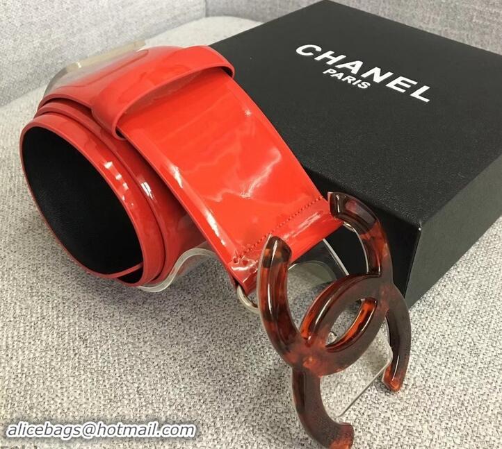 Sumptuous Chanel Width 5.3cm Patent Leather Belt Red with Resin CC Logo 550102