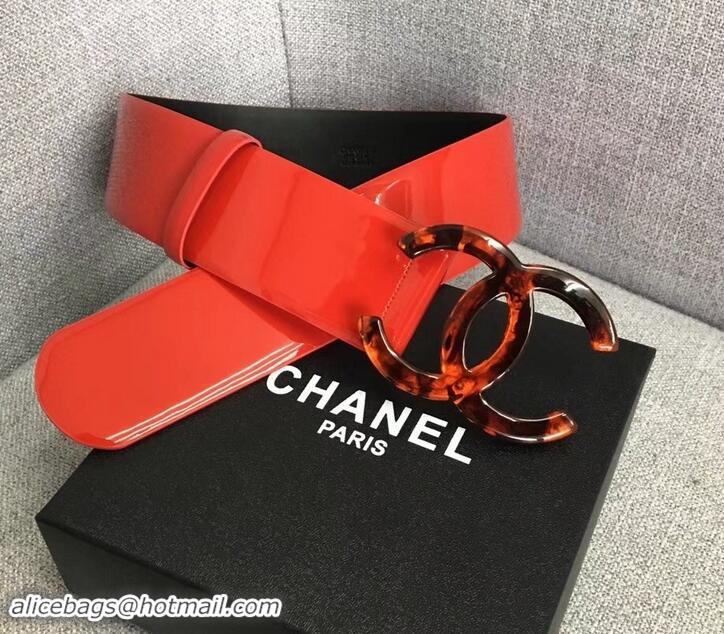 Sumptuous Chanel Width 5.3cm Patent Leather Belt Red with Resin CC Logo 550102