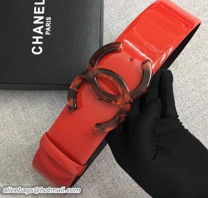 Sumptuous Chanel Width 5.3cm Patent Leather Belt Red with Resin CC Logo 550102