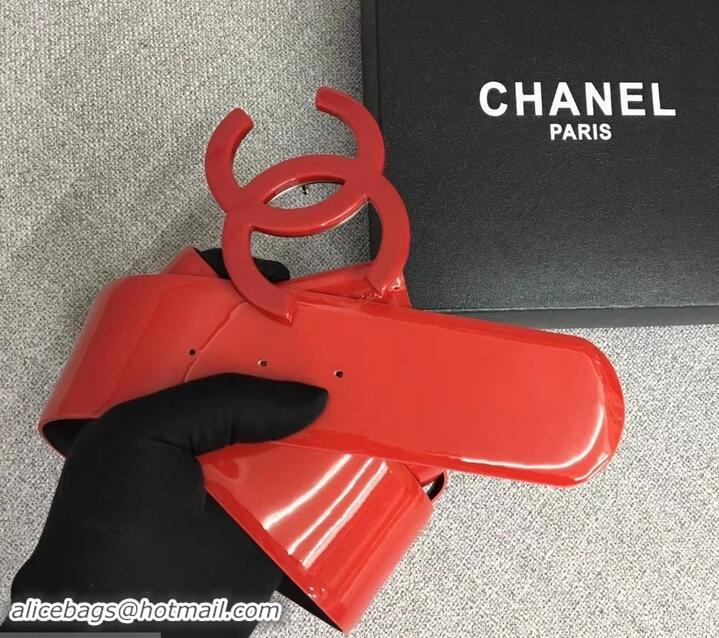 Hot Style Chanel Width 5.3cm Patent Leather Belt Red with CC Logo 550103