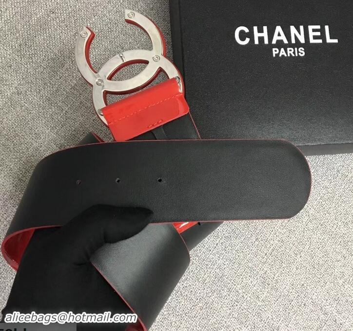 Hot Style Chanel Width 5.3cm Patent Leather Belt Red with CC Logo 550103