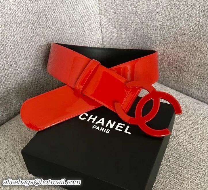 Hot Style Chanel Width 5.3cm Patent Leather Belt Red with CC Logo 550103