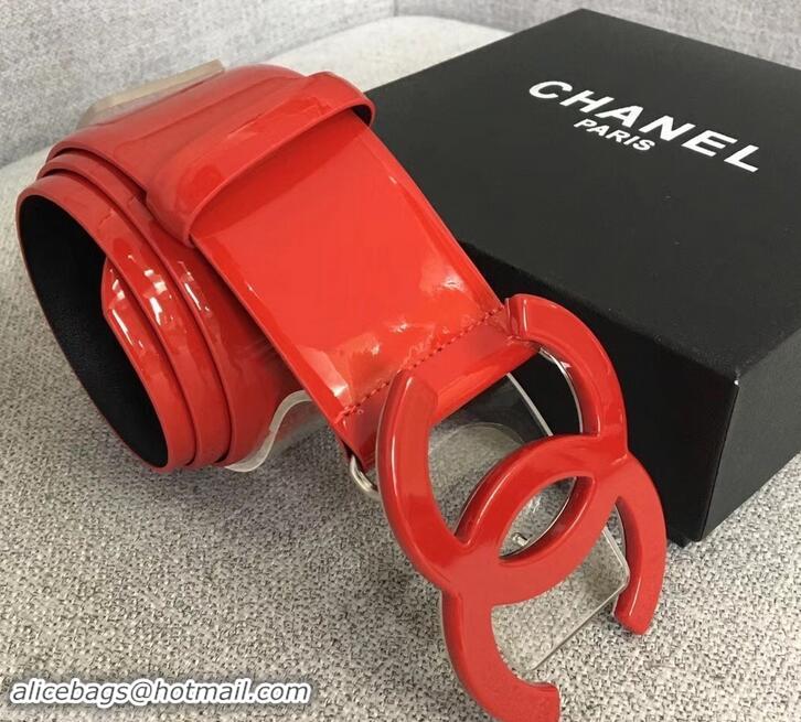 Hot Style Chanel Width 5.3cm Patent Leather Belt Red with CC Logo 550103