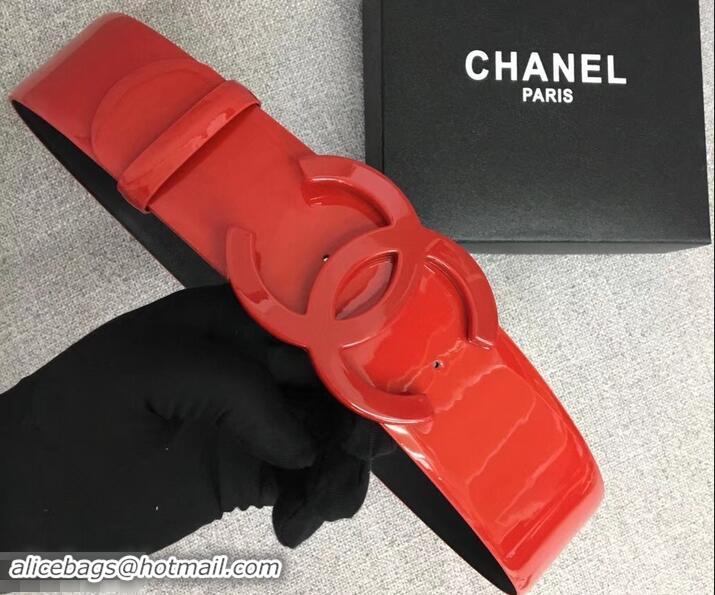 Hot Style Chanel Width 5.3cm Patent Leather Belt Red with CC Logo 550103