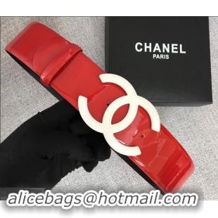 Duplicate Chanel Width 5.3cm Patent Leather Belt Red with White CC Logo 550104