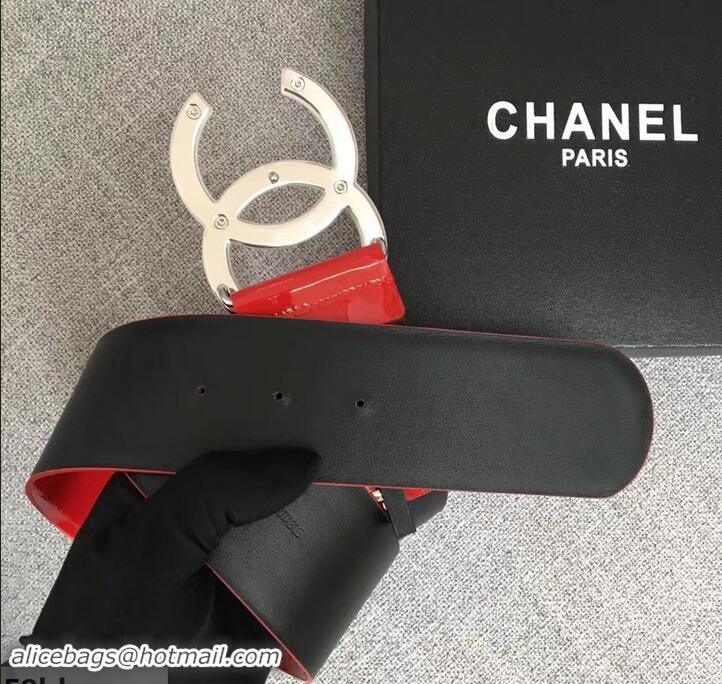 Duplicate Chanel Width 5.3cm Patent Leather Belt Red with White CC Logo 550104