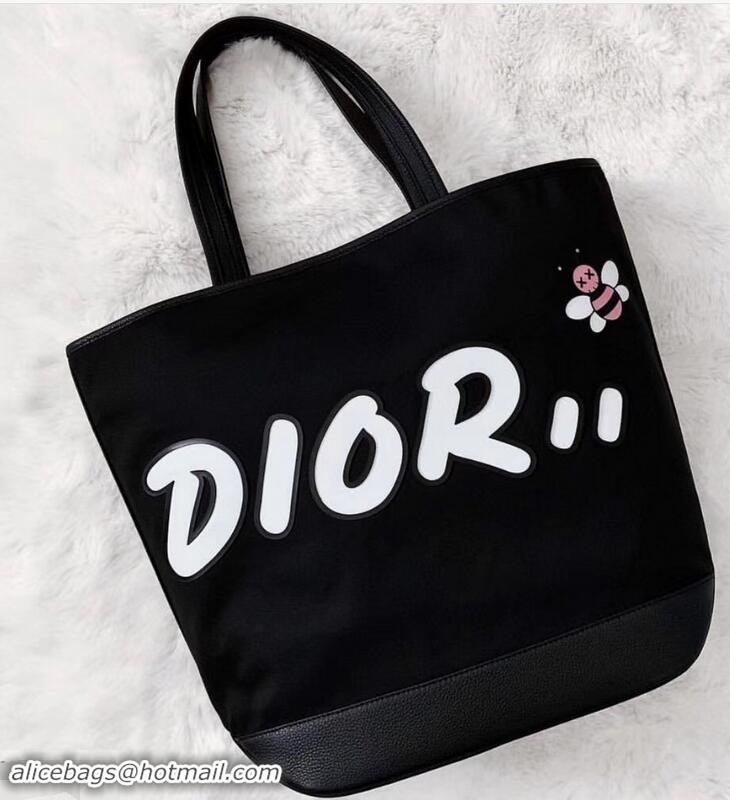 Inexpensive Dior Bee DIOR X KAWS Shopping Tote Bag CD96206 Black With White Logo 2019