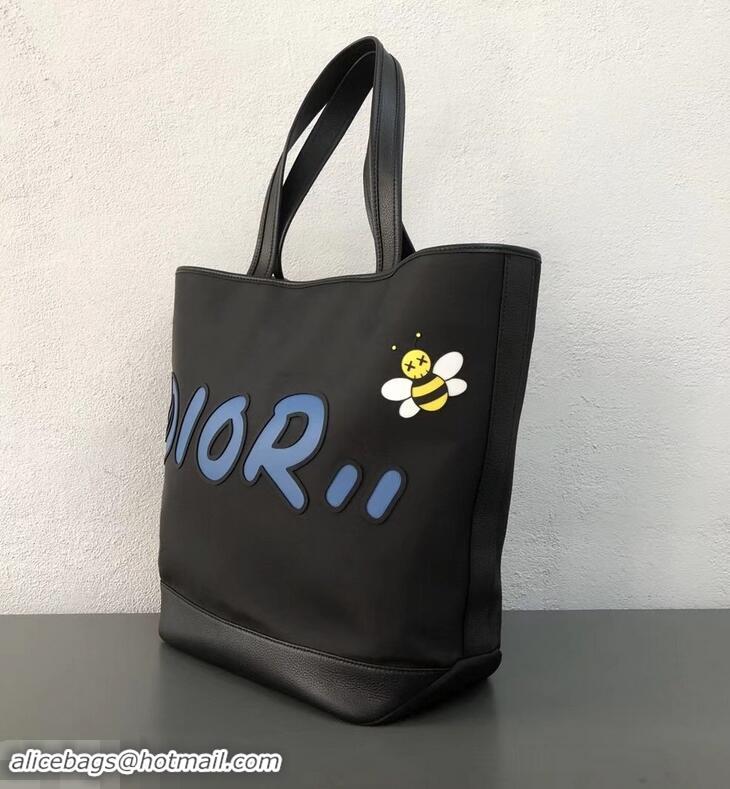 Top Quality Dior Bee DIOR X KAWS Shopping Tote Bag CD96206 Black With Blue Logo 2019