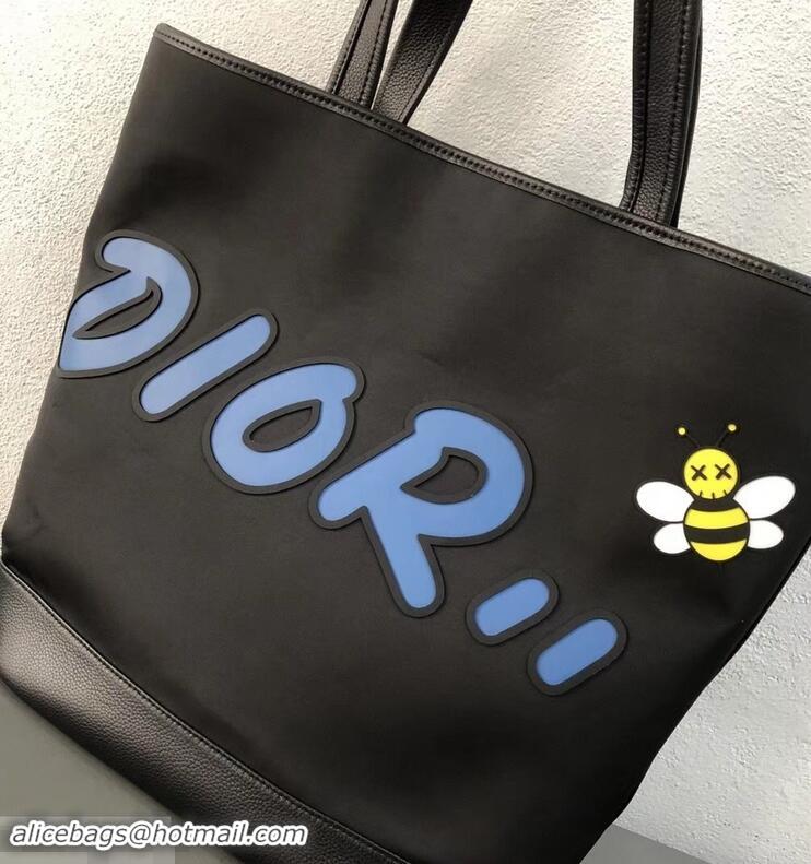 Top Quality Dior Bee DIOR X KAWS Shopping Tote Bag CD96206 Black With Blue Logo 2019