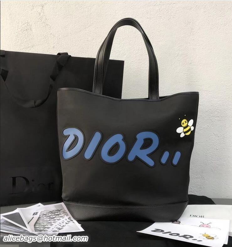 Top Quality Dior Bee DIOR X KAWS Shopping Tote Bag CD96206 Black With Blue Logo 2019