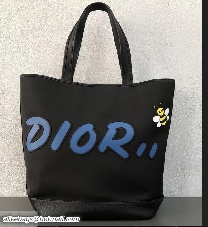 Top Quality Dior Bee DIOR X KAWS Shopping Tote Bag CD96206 Black With Blue Logo 2019