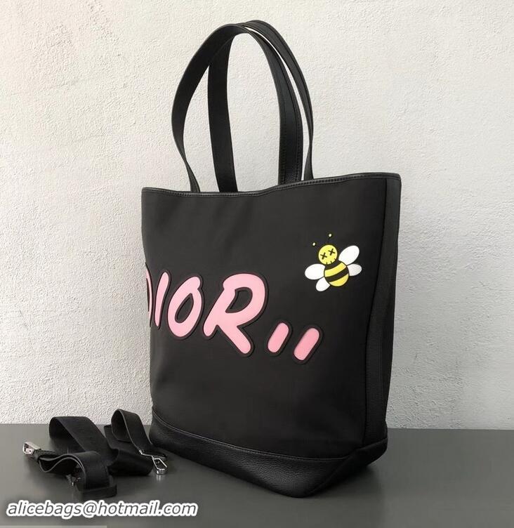 Low Price Dior Bee DIOR X KAWS Shopping Tote Bag CD96206 Black With Pink Logo 2019