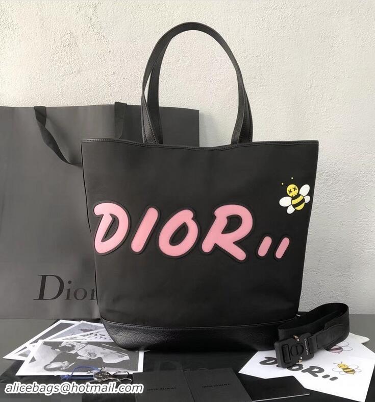 Low Price Dior Bee DIOR X KAWS Shopping Tote Bag CD96206 Black With Pink Logo 2019