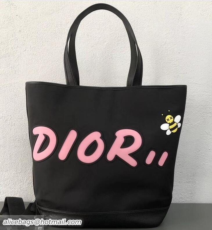 Low Price Dior Bee DIOR X KAWS Shopping Tote Bag CD96206 Black With Pink Logo 2019