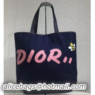 New Style Dior Bee DIOR X KAWS Shopping Tote Bag CD96206 Blue With Pink Logo 2019