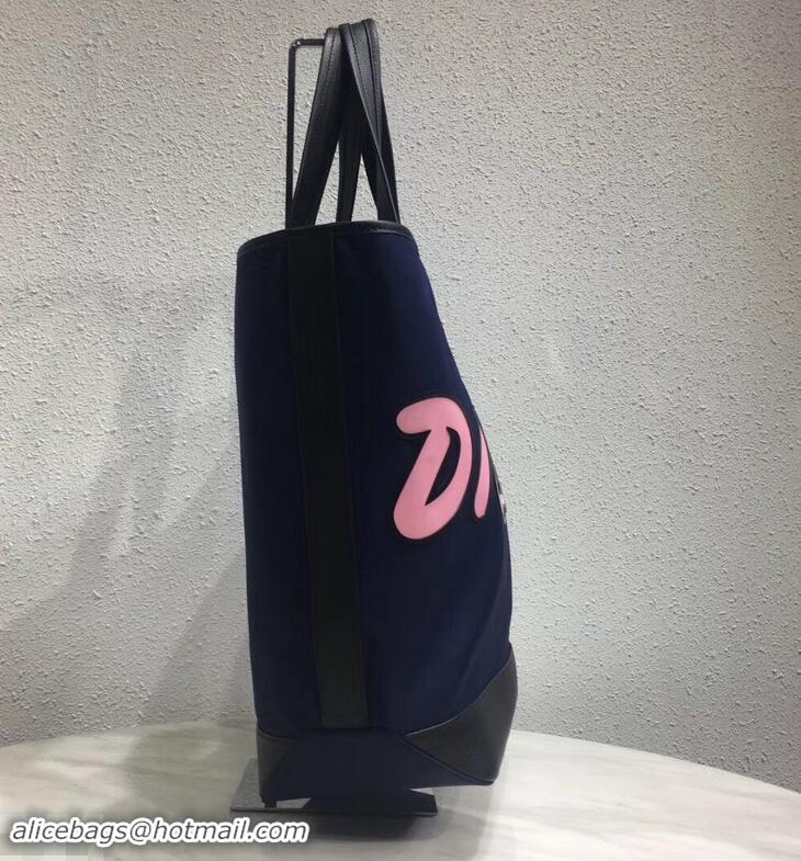 New Style Dior Bee DIOR X KAWS Shopping Tote Bag CD96206 Blue With Pink Logo 2019