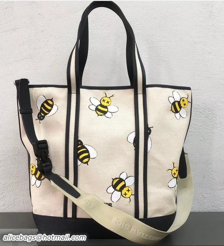 Buy Promotion Dior Bee DIOR X KAWS Cotton Canvas Shopping Tote Bag CD96206 Beige 2019