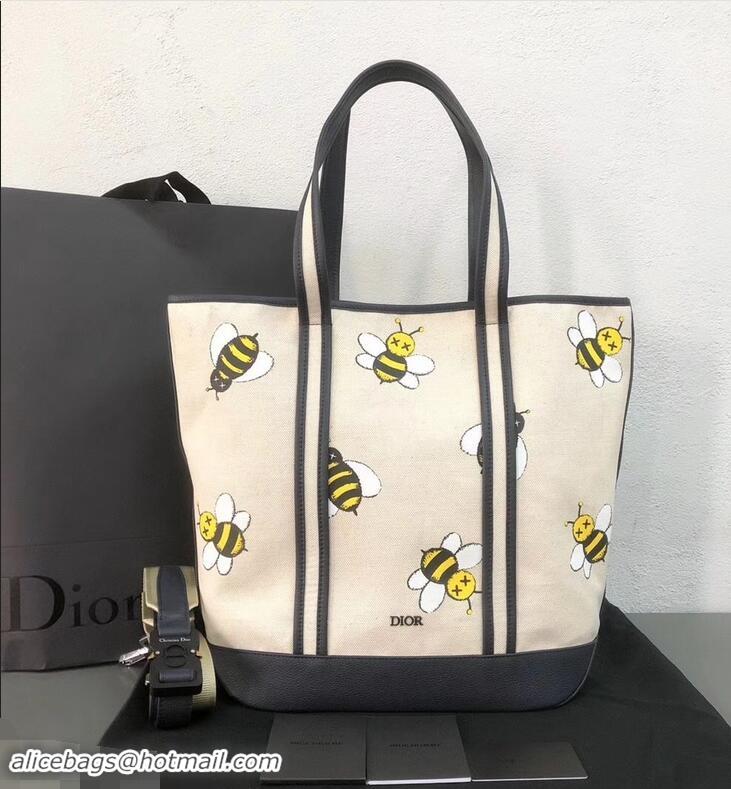 Buy Promotion Dior Bee DIOR X KAWS Cotton Canvas Shopping Tote Bag CD96206 Beige 2019