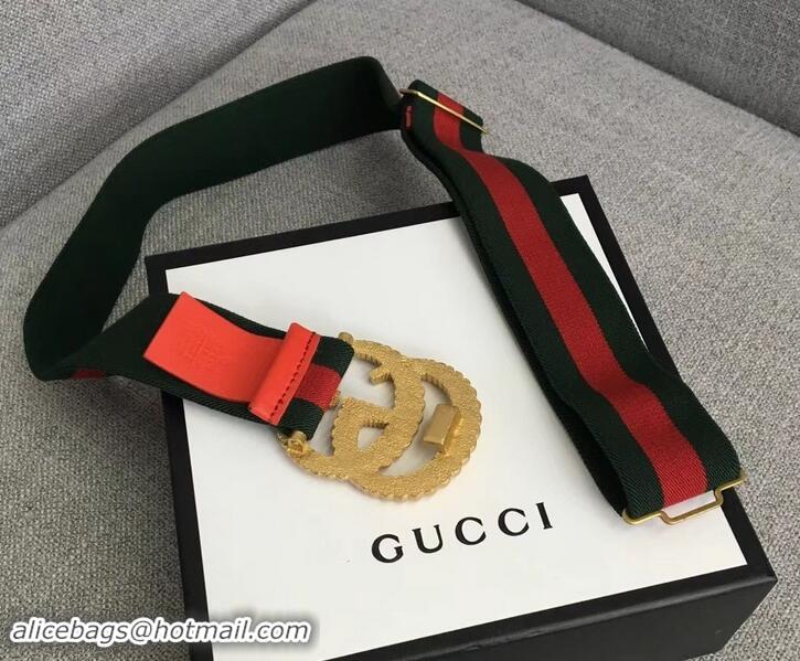 Classic Practical Gucci green/Red Web Elastic Belt With Torchon Double G Buckle 906181