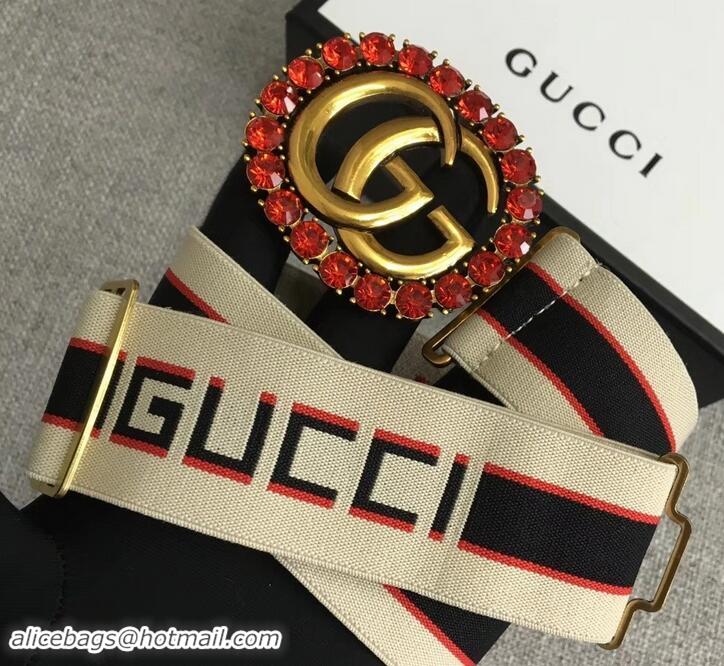 Discount Gucci Blue/Red Web Elastic Belt With Torchon Double G And Crystals 906181