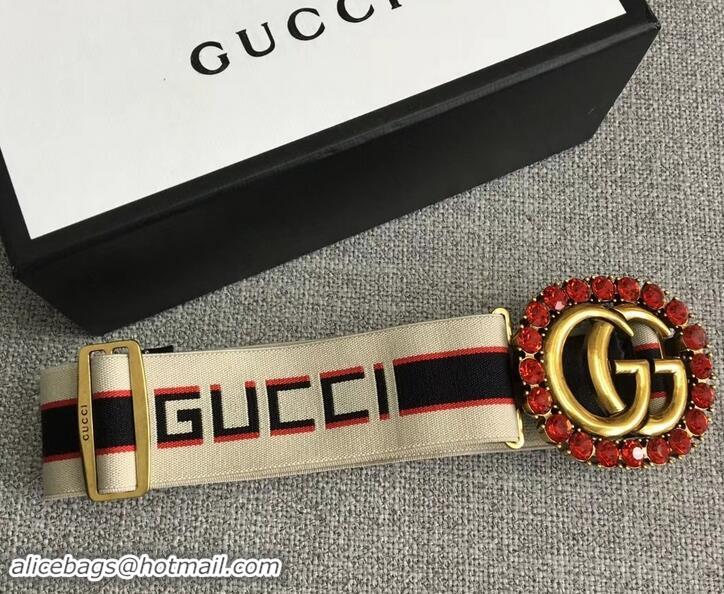 Discount Gucci Blue/Red Web Elastic Belt With Torchon Double G And Crystals 906181