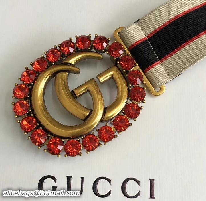 Discount Gucci Blue/Red Web Elastic Belt With Torchon Double G And Crystals 906181