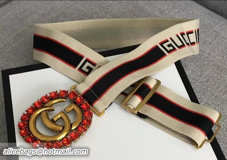 Discount Gucci Blue/Red Web Elastic Belt With Torchon Double G And Crystals 906181