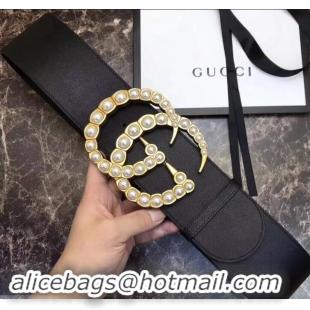 Good Quality Gucci 7cm Wide Leather Belt With Pearl Double G 906183