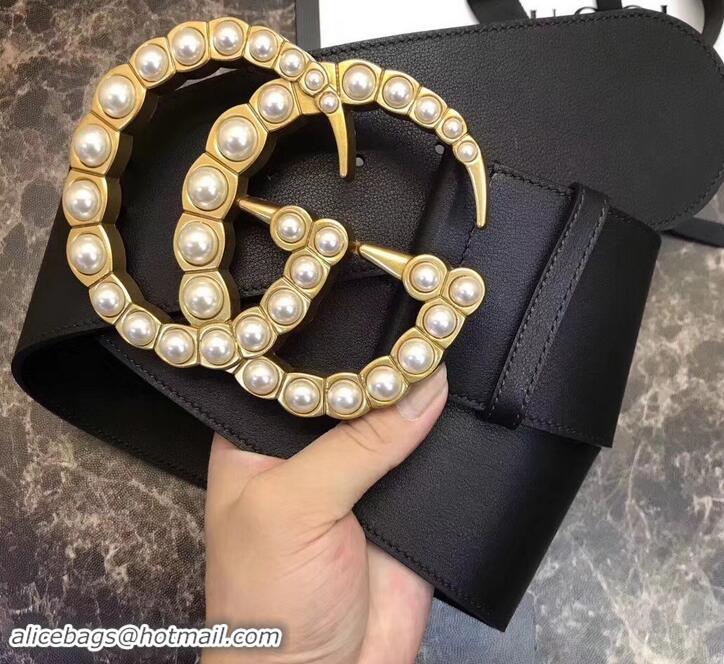 Good Quality Gucci 7cm Wide Leather Belt With Pearl Double G 906183